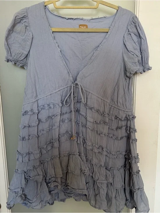Free People Light Blue Darcy Ruffled Mini Dress - M - Picture 9 of 12
